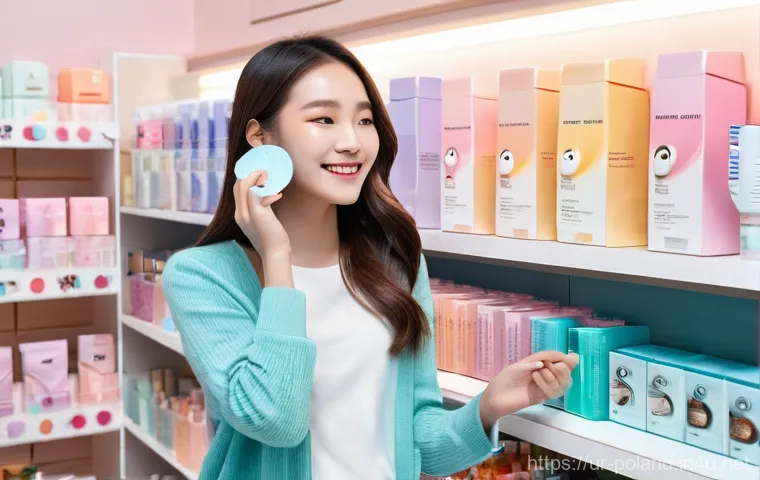 폴란드에서 한국 제품 구입처 - **A young woman in her late teens, dressed in a trendy yet modest pastel-colored cardigan and denim ...