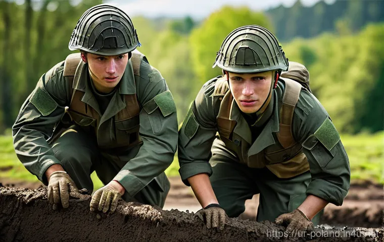 폴란드 군대 징병제 - **Prompt 1: Polish Youth in Military-Style Training**
"A group of diverse young Polish men, aged...