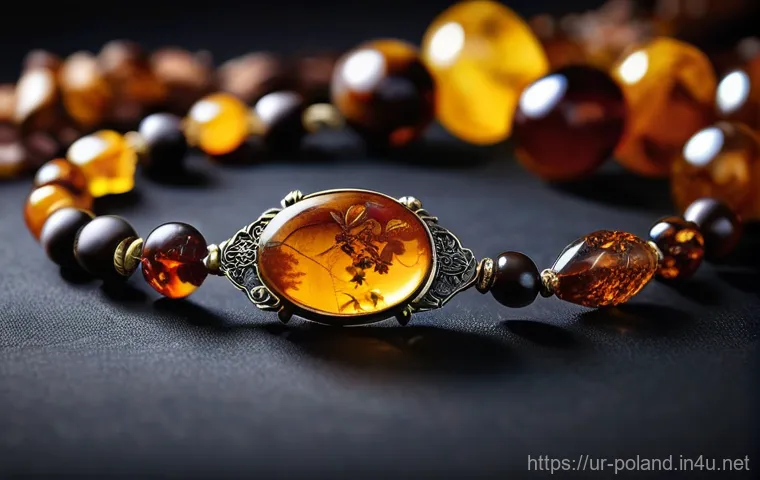 폴란드 기념품 리스트 - **Prompt 1: Captivating Baltic Amber Jewelry**
"A close-up, highly detailed shot of exquisite Ba...