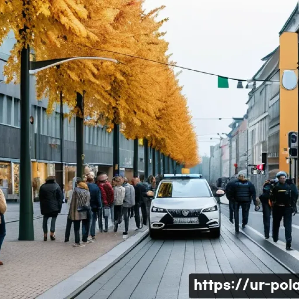 폴란드 범죄율 현황 - A bustling urban street scene in Warsaw, Poland, depicting a diverse group of people in casual cloth...