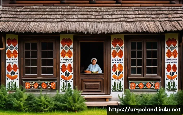 폴란드 전통 목조 건축 - A detailed scene of a traditional Polish wooden house in a rural setting, showcasing the intricate h...