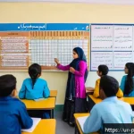 Home 21 폴란드어 문법 구조 - A detailed classroom scene showing a diverse group of Urdu-speaking students attentively learning Po...