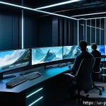 Home 23 폴란드 게임 산업 - A detailed digital artwork of a Polish game development studio’s creative team collaborating intense...